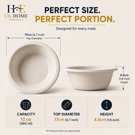 12 Oz Bagasse Bowls (15cm) – Disposable Soup & Salad Bowls That Hold Up