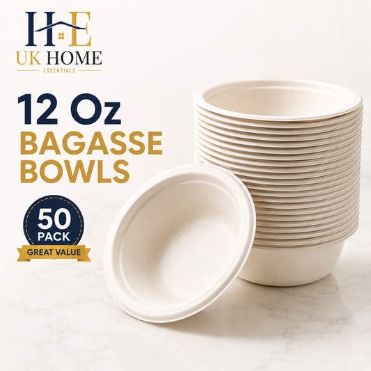 12 Oz Bagasse Bowls (15cm) – Disposable Soup & Salad Bowls That Hold Up