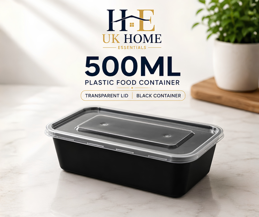 500ml Black Plastic Food Containers – Meal Prep & Takeaway