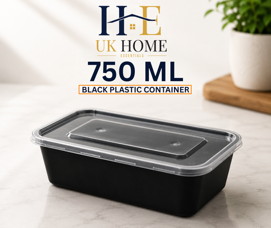 750ml Black Plastic Food Containers – Meal Prep & Takeaway