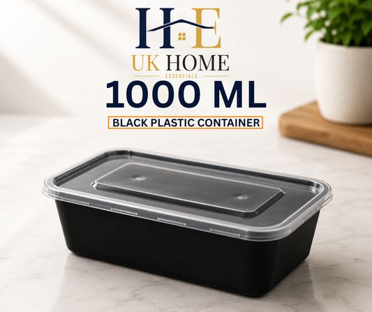 Plastic Food Container - 1000ML BLACK (300 INBOX)