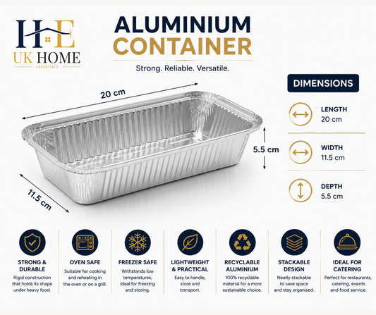 AF2000 (6A) Aluminium Foil Food Containers (20x10.5x5.5cm) – Takeaway & Meal Prep