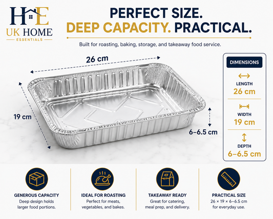 AF2600 Large Aluminium Foil Food Containers (26x19x6.5cm) – Sharing & Catering