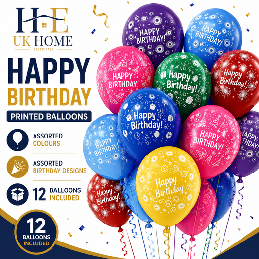 Printed Birthday Balloons — Pack of 12